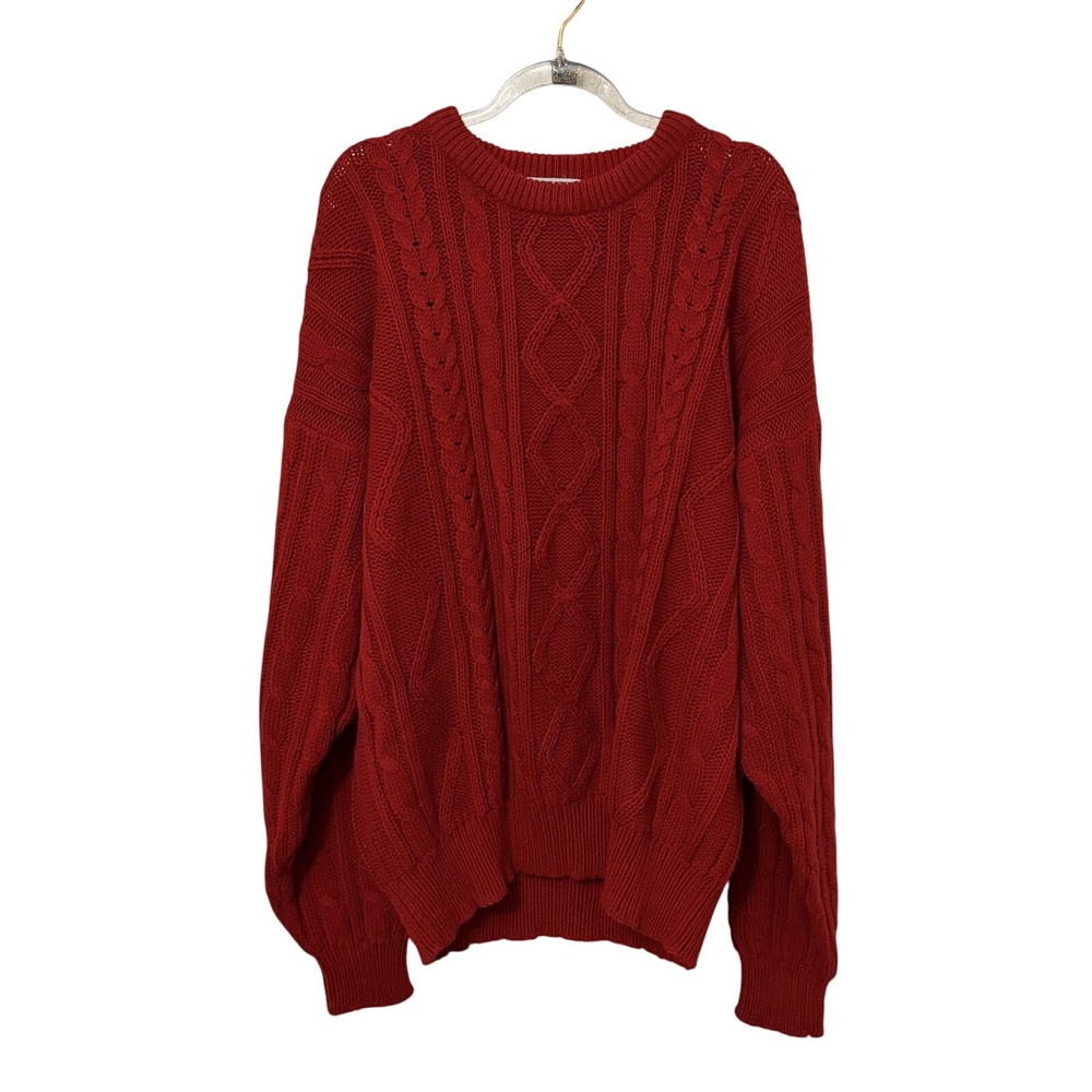 Vintage Chunky Cableknit Fisherman Sweater L Red Heritage Old Money Academia